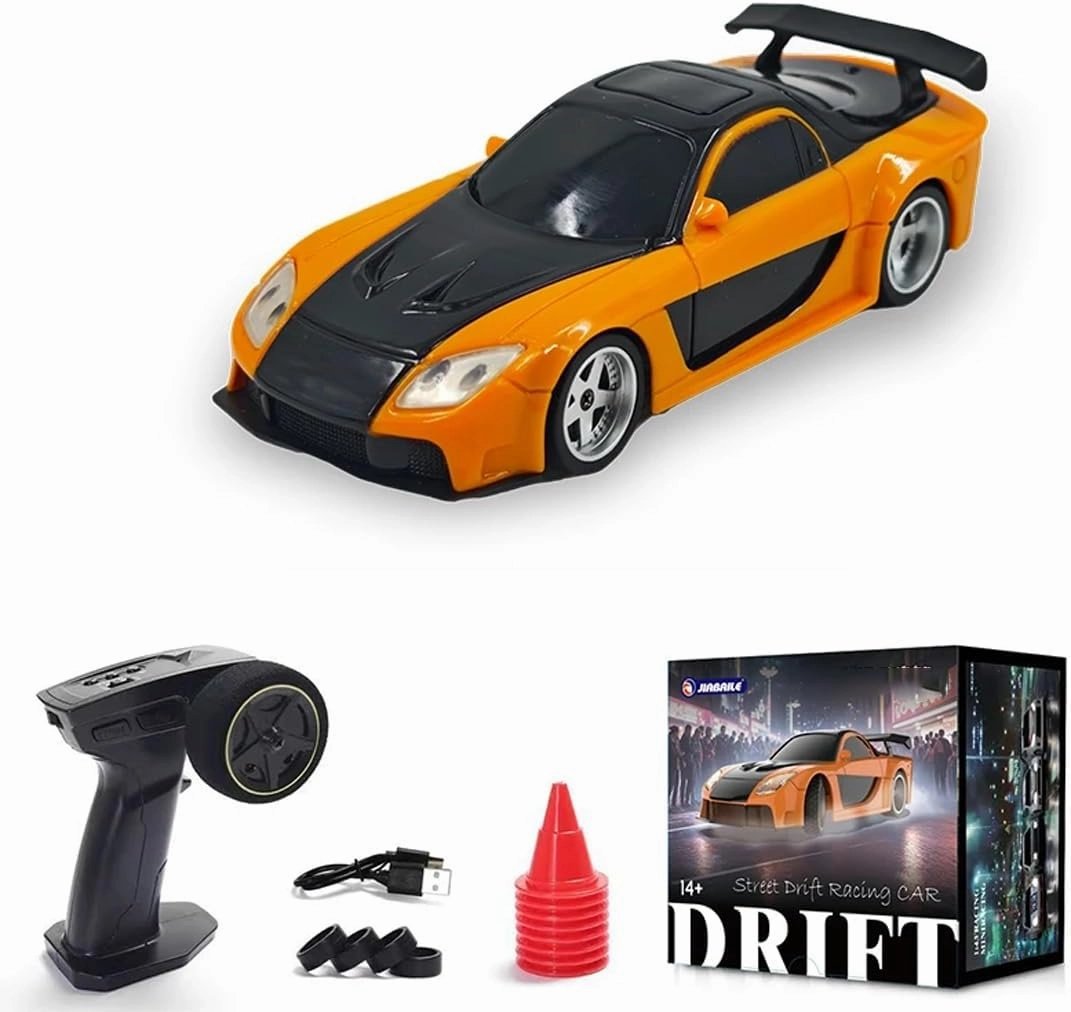 1/43 Mini RC Drift Car, 2.4GHz Full Proportional Electric Racing Drift Car with LED Lights High-Speed 15KM/H Remote Control Vehicle for Adults – RTR/Gyro Version
