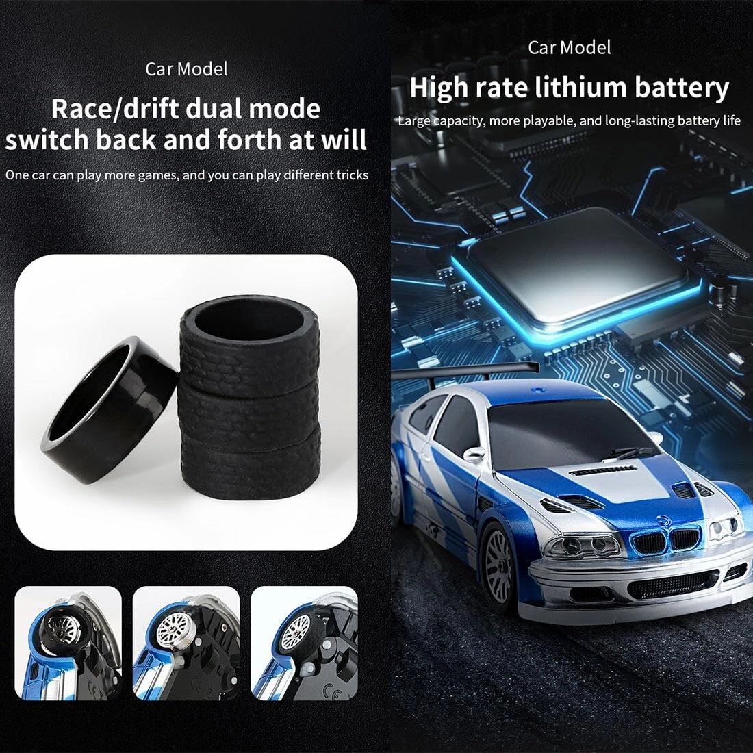 1/43 RC Drift Car Mini RC Car, 2.4G Remote Control Sports Car Remote Control Drift Car for Adults RC Racing Car, RC Electric Car with Lights 4WD RC Vehicle Gifts -RTR, Type 4