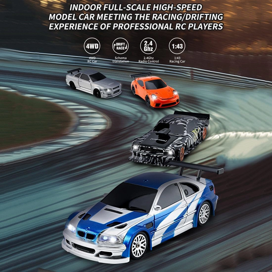 1/43 RC Drift Car Mini RC Car, 2.4G Remote Control Sports Car Remote Control Drift Car for Adults RC Racing Car, RC Electric Car with Lights 4WD RC Vehicle Gifts -RTR, Type 4