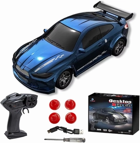 1:64 Scale 4WD RC Drift Car – 4WD Full-Proportional High-Speed Mini GTR Racing Model, LED Lights & Accessories（Blue）