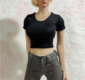 1/6 Scale Female,Figure Doll Clothes Round Neck Solid T Shirt Costume for 12" Soldier Action Figure Doll(Black)