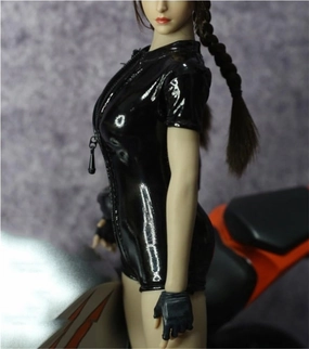 1/6 Scale Female,Figure Doll Clothes Short Sleeve Leather Bodysuit Costume for 12" Soldier Action Figure Doll(Black)