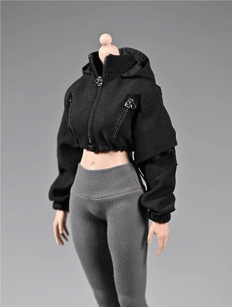 1/6 Scale Female Soldier Model Figure Doll Clothes Black Windbreaker Jacket for 12 Inch Movable Doll Action Figure, Doll Miniatures Accessories Doll