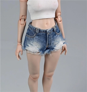1/6 Scale Female Soldier Model Figure Doll Clothes Jeans Mid Waisted Wide Leg Denim Shorts for 12 Inch Movable Doll Action Figure Accessories Doll