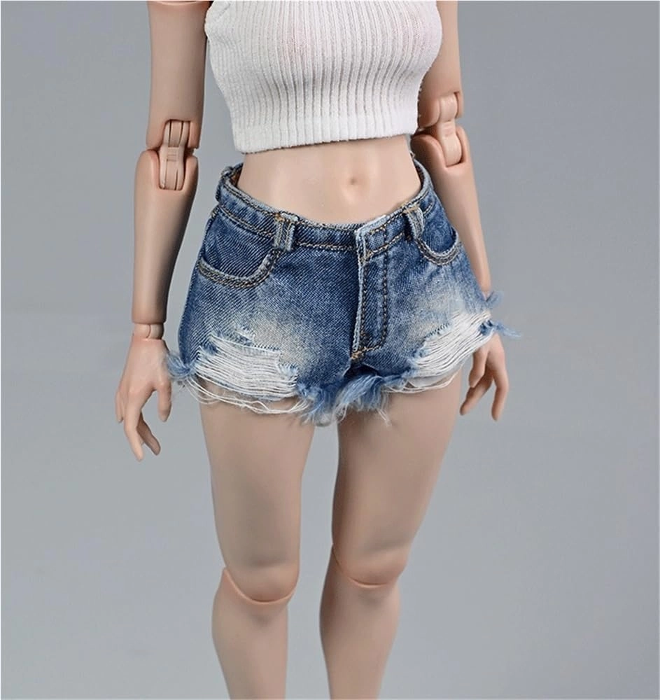 1/6 Scale Female Soldier Model Figure Doll Clothes Jeans Mid Waisted Wide Leg Denim Shorts for 12 Inch Movable Doll Action Figure Accessories Doll