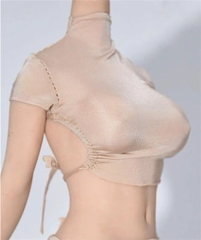 1/6 Scale Female Soldier Model Figure Doll Clothes Tight Fitting Short Sleeved Lace Up T-Shirt for 12 Inch Movable Doll Action Figure Accessories Doll(Beige)