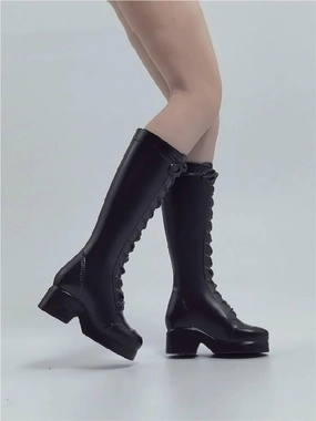 1/6 Scale Female Soldier Model Figure Doll Shoes Knee High Boots Low Heel for 12" Movable Doll Action Figure，Doll Miniatures Accessories Doll(Black)