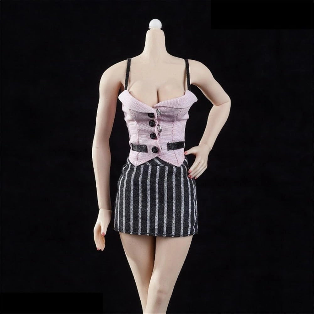 1/6 Scale Female Soldier Model Figure Doll Sleeveless Vest Short Skirt Tie Underpants Clothes for 12 inch Action Figure Doll Clothes Doll(Gray)