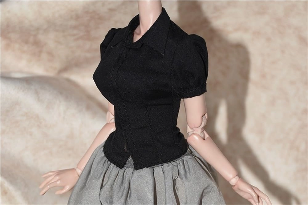 1/6 Scale Figure Doll Clothes, Short Sleeved Casual Collar Shirts, Clothing Costume for 12 inch Female Action Figure Accessories Doll(Black)