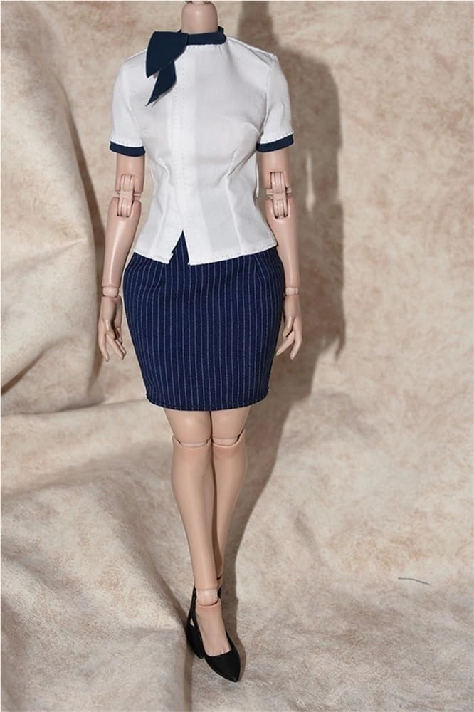 1/6 Scale Figure Doll Clothes, Short Sleeved Shirt High Waisted Tight Skirt, Clothing Costume for 12 inch Female Action Figure Accessories Doll(White)