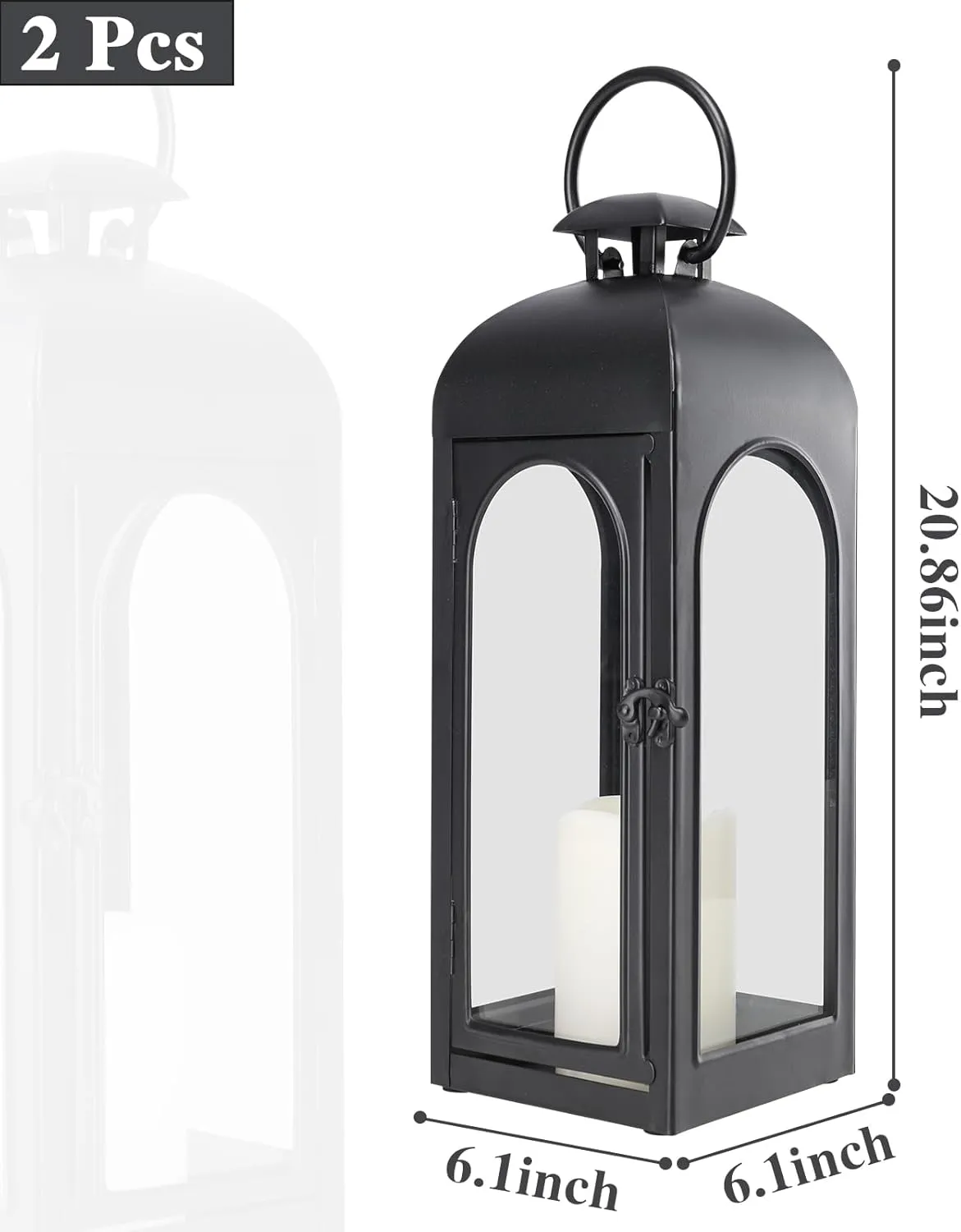 2 Pack 20 Inches Metal and Stainless Steel Glass Decorative Lantern with Electronic Wax Effect - Indoor/Outdoor Decorative Lighting, Handcrafted Aesthetic, Perfect for Home, Parties, and Holiday Decor