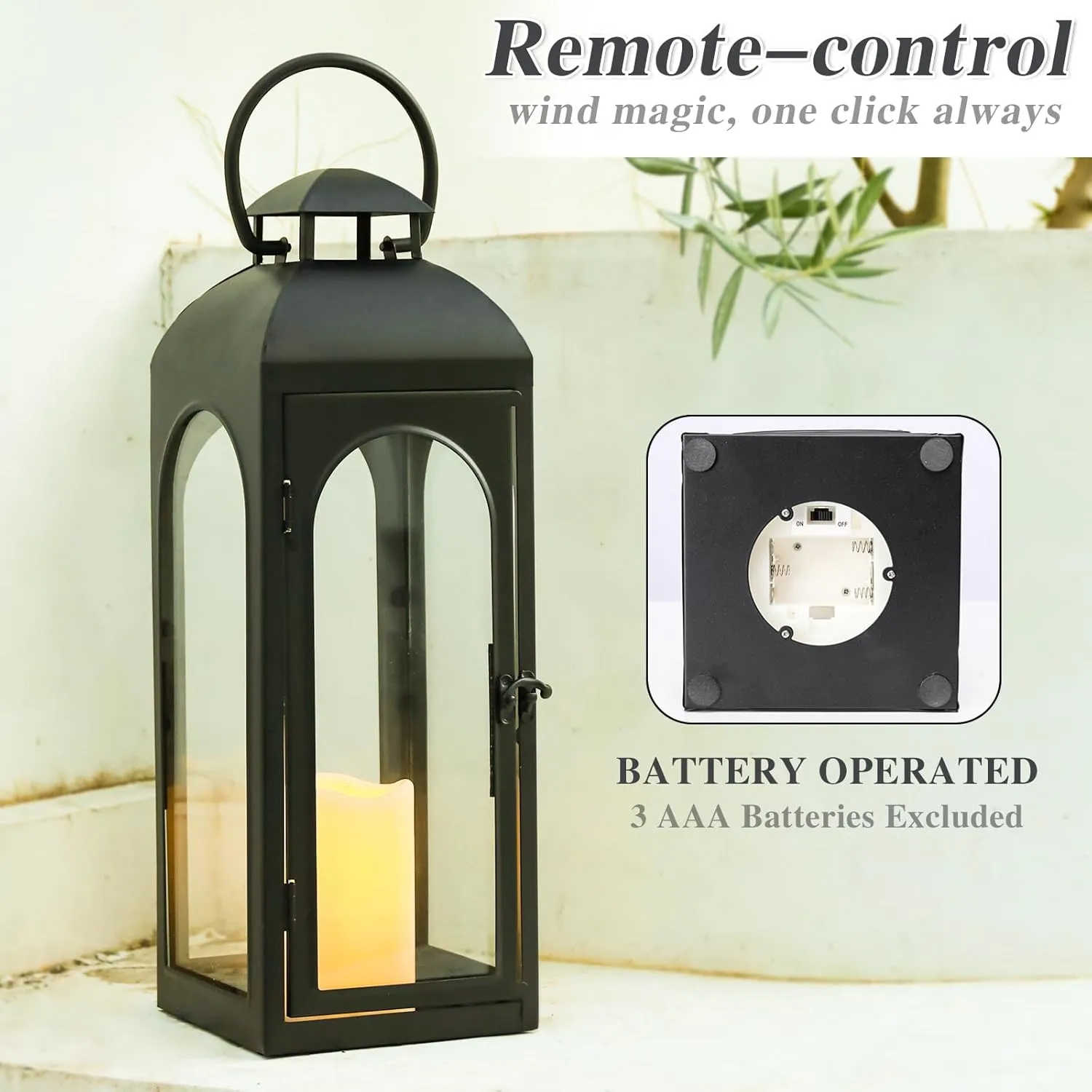 2 Pack 20 Inches Metal and Stainless Steel Glass Decorative Lantern with Electronic Wax Effect - Indoor/Outdoor Decorative Lighting, Handcrafted Aesthetic, Perfect for Home, Parties, and Holiday Decor