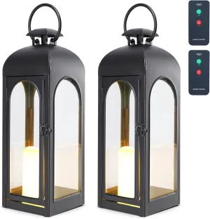2 Pack 20 Inches Metal and Stainless Steel Glass Decorative Lantern with Electronic Wax Effect - Indoor/Outdoor Decorative Lighting, Handcrafted Aesthetic, Perfect for Home, Parties, and Holiday Decor