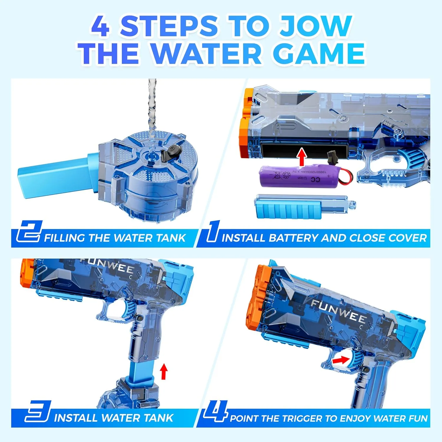 2 Pack Electric Water Guns, Full Automatic Electric Squirt Gun High Capacity 500  Water Blasts, Long Range Water Pistol Blaster Soaker, Summer Outdoor Pool Auto Water Toy for Adult Kid