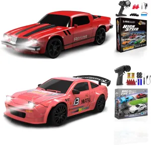 2 Pcs RC Drift Car 1:24 Remote Control Car 4WD High Speed Racing Sport Car with LED Lights RC Cars Toy Cars for Kids Boys Girls Adults Gifts Birthday Christmas Rechargeable Batteries