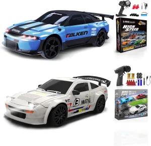 2 Pcs RC Drift Car 1:24 Remote Control Car 4WD High Speed Racing Sport Car with LED Lights RC Cars Toy Cars for Kids Boys Girls Adults Gifts Birthday Christmas Rechargeable Batteries