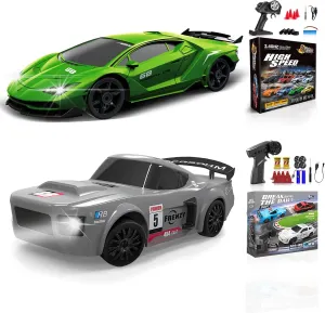 2 Pcs RC Drift Car 1:24 Remote Control Car 4WD High Speed Racing Sport Car with LED Lights RC Cars Toy Cars for Kids Boys Girls Adults Gifts Birthday Christmas Rechargeable Batteries