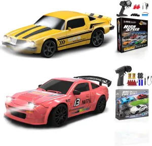 2 Pcs RC Drift Car 1:24 Remote Control Car 4WD High Speed Racing Sport Car with LED Lights RC Cars Toy Cars for Kids Boys Girls Adults Gifts Birthday Christmas Rechargeable Batteries