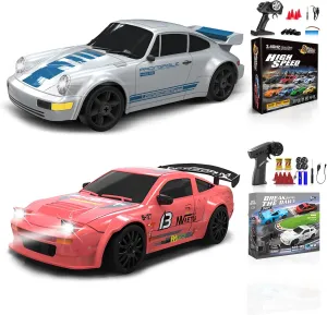 2 Pcs RC Drift Car 1:24 Remote Control Car 4WD High Speed Racing Sport Car with LED Lights RC Cars Toy Cars for Kids Boys Girls Adults Gifts Birthday Christmas Rechargeable Batteries