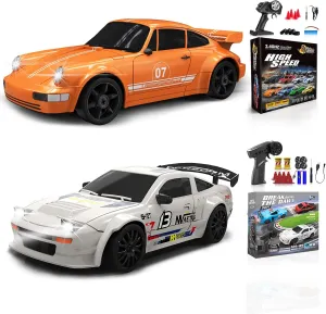 2 Pcs RC Drift Car 1:24 Remote Control Car 4WD High Speed Racing Sport Car with LED Lights RC Cars Toy Cars for Kids Boys Girls Adults Gifts Birthday Christmas Rechargeable Batteries