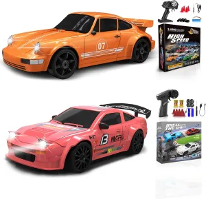 2 Pcs RC Drift Car 1:24 Remote Control Car 4WD High Speed Racing Sport Car with LED Lights RC Cars Toy Cars for Kids Boys Girls Adults Gifts Birthday Christmas Rechargeable Batteries
