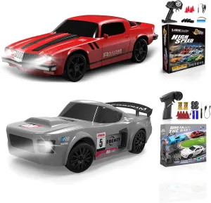 2 Pcs RC Drift Car 1:24 Remote Control Car 4WD High Speed Racing Sport Car with LED Lights RC Cars Toy Cars for Kids Boys Girls Adults Gifts Birthday Christmas Rechargeable Batteries