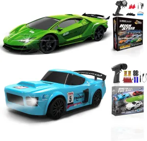 2 Pcs RC Drift Car 1:24 Remote Control Car 4WD High Speed Racing Sport Car with LED Lights RC Cars Toy Cars for Kids Boys Girls Adults Gifts Birthday Christmas Rechargeable Batteries