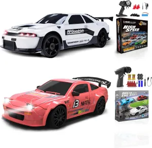 2 Pcs RC Drift Car 1:24 Remote Control Car 4WD High Speed Racing Sport Car with LED Lights RC Cars Toy Cars for Kids Boys Girls Adults Gifts Birthday Christmas Rechargeable Batteries