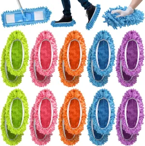 20 Pcs CHENGU Mop Slippers Shoes Cover for Floor Cleaning Microfiber Cleaning House Dust Mopping Slippers Washable Reusable Mop Socks for Women House Kitchen Office (5 Colors)