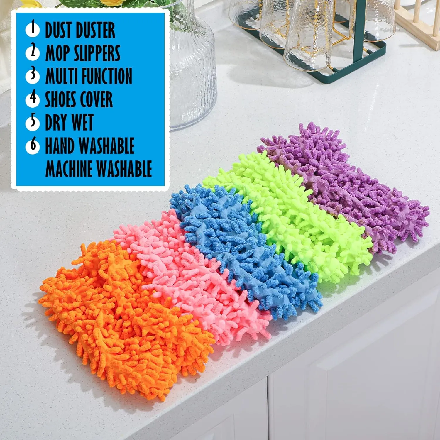 20 Pcs CHENGU Mop Slippers Shoes Cover for Floor Cleaning Microfiber Cleaning House Dust Mopping Slippers Washable Reusable Mop Socks for Women House Kitchen Office (5 Colors)