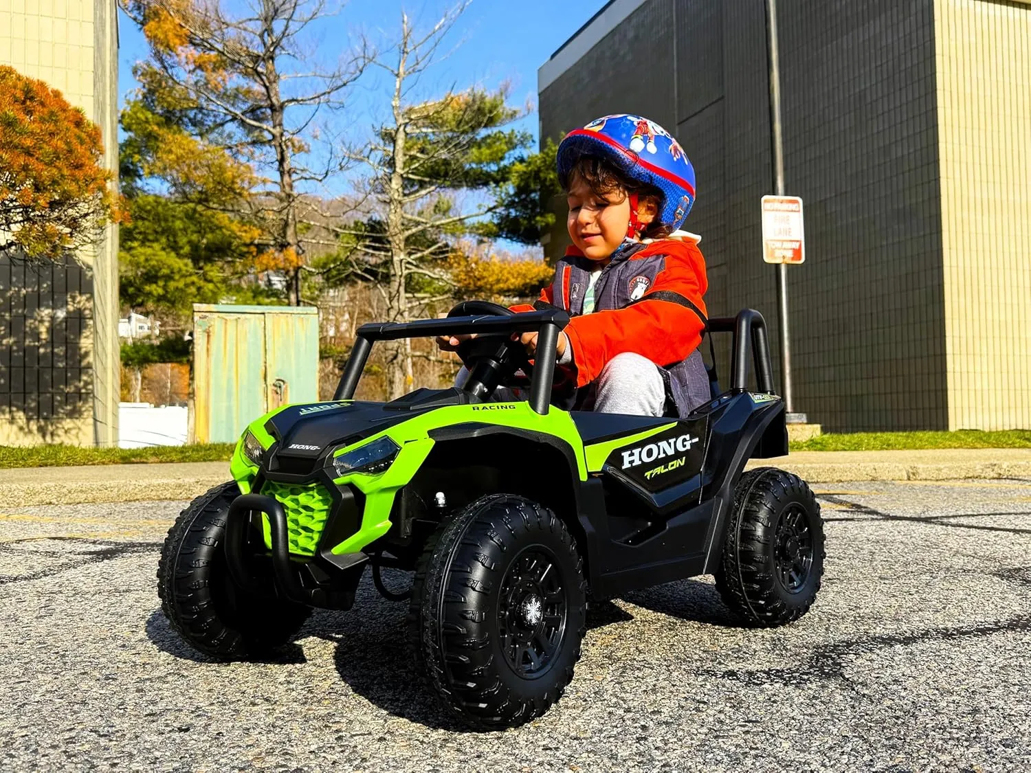 2025 Kids Ride On Car,12V Battery Powered 4 Wheeler Electric Off-Road UTV Truck with Remote Control,4 Spring Absorbers,Bluetooth,LED Lights,for 3~6 Years Boys Girls (Green)
