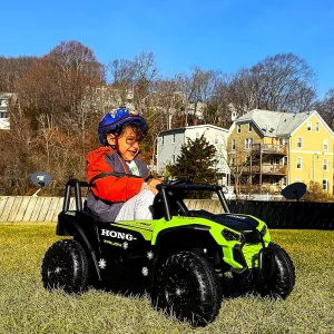 2025 Kids Ride On Car,12V Battery Powered 4 Wheeler Electric Off-Road UTV Truck with Remote Control,4 Spring Absorbers,Bluetooth,LED Lights,for 3~6 Years Boys Girls (Green)