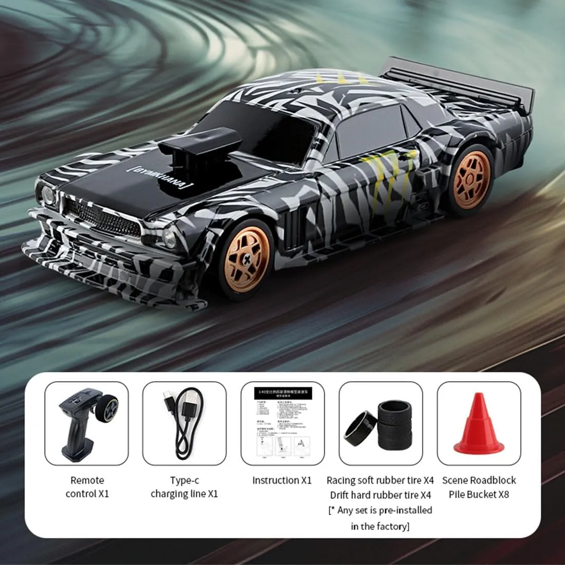 2.4G RC Mini Racing Drift Car with Lights Kit, 1/43 Scale 2.4G RC Electric 4WD High-Speed Sports Car Remote Control Car for Boys Teens Adults -RTR