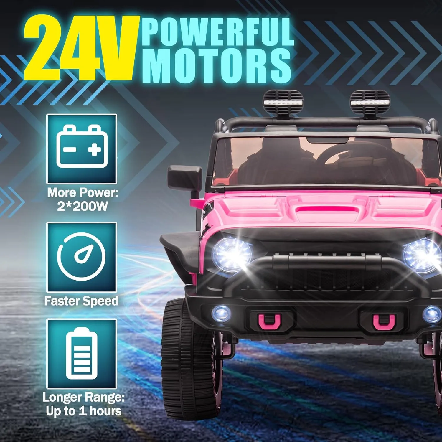 24V 2 Seater Ride on Toys for Big Kids, Electric Truck w/Remote Control, 20.28" Wide Seat, 2x200W Motor, 5 Mph Max Speed, Bluetooth, MP3, Belts, Lights, Power Car Wheels for Boys and Girls (Pink)