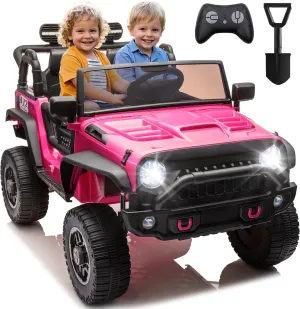 24V 2 Seater Ride on Toys for Big Kids, Electric Truck w/Remote Control, 20.28" Wide Seat, 2x200W Motor, 5 Mph Max Speed, Bluetooth, MP3, Belts, Lights, Power Car Wheels for Boys and Girls (Pink)