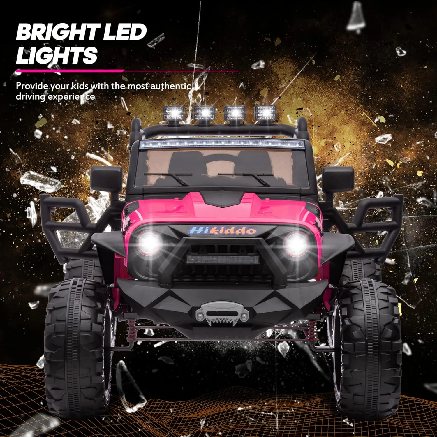 24V 9Ah Ride on Toy for Big Kids, 4WD 2 Seater Ride-on Truck Car Kids Electric Vehicle w/Remote Control, 4x200W Motor, 4Mph Max Speed - Rose Pink