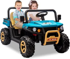24v Ride On Dump Truck, 2 Seater Electric Ride On Car Toy for Kids, Battery Powered UTV with 4x35W Motors, Shovel, Bluetooth, Remote Control, Music, LED Lights for Boys & Girls, Blue