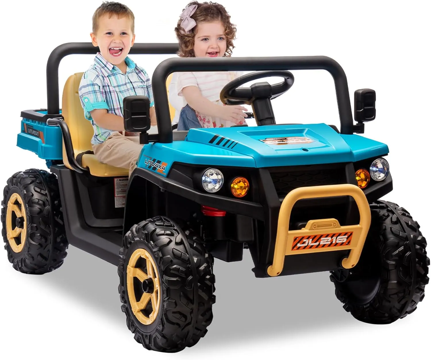24v Ride On Dump Truck, 2 Seater Electric Ride On Car Toy for Kids, Battery Powered UTV with 4x35W Motors, Shovel, Bluetooth, Remote Control, Music, LED Lights for Boys & Girls, Blue