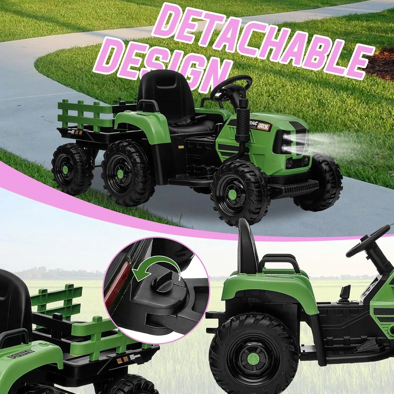 24V Ride on Toy for Big Kids, 24V Ride on Tractor w/Remote Control, 400W Motor, Kids Electric Vehicles Ride On Tractor Car for Ages 3 , USB, LED light, Bluetooth, 3 Speed Adjustable (Emerald)