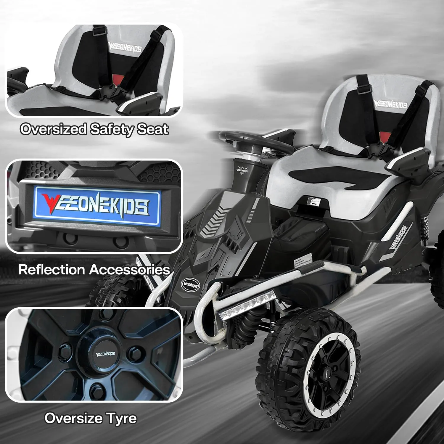 24V Ride on Toy for Big Kids, Kids' Electric Vehicles Outdoor Race Toy with 4 Strong Motors Total 300W Bluetooth Speaker and 24V 7AH Big Battery, Adjustable Seat, Electric Cars for Children 3-12