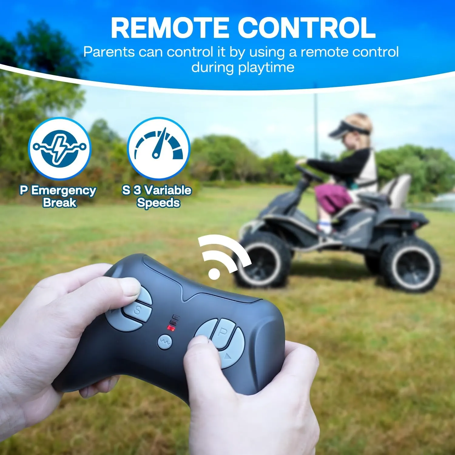 24V Ride on Toy for Big Kids, Kids' Electric Vehicles Outdoor Race Toy with 4 Strong Motors Total 300W Bluetooth Speaker and 24V 7AH Big Battery, Adjustable Seat, Electric Cars for Children 3-12