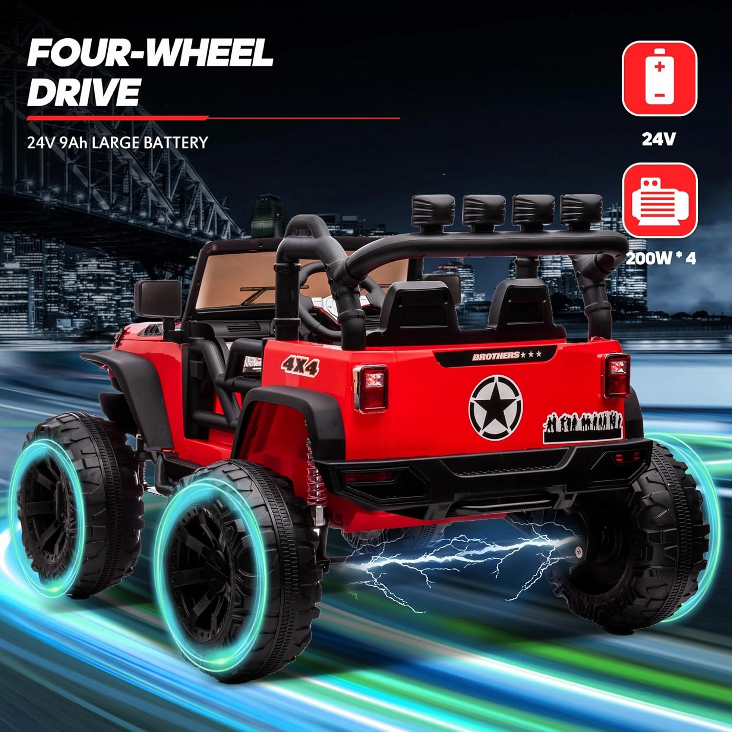 24V 9Ah Ride on Toy for Big Kids, 4WD 2 Seater Ride-on Truck Car Kids Electric Vehicle with Remote Control, 4x200W Motor - Red