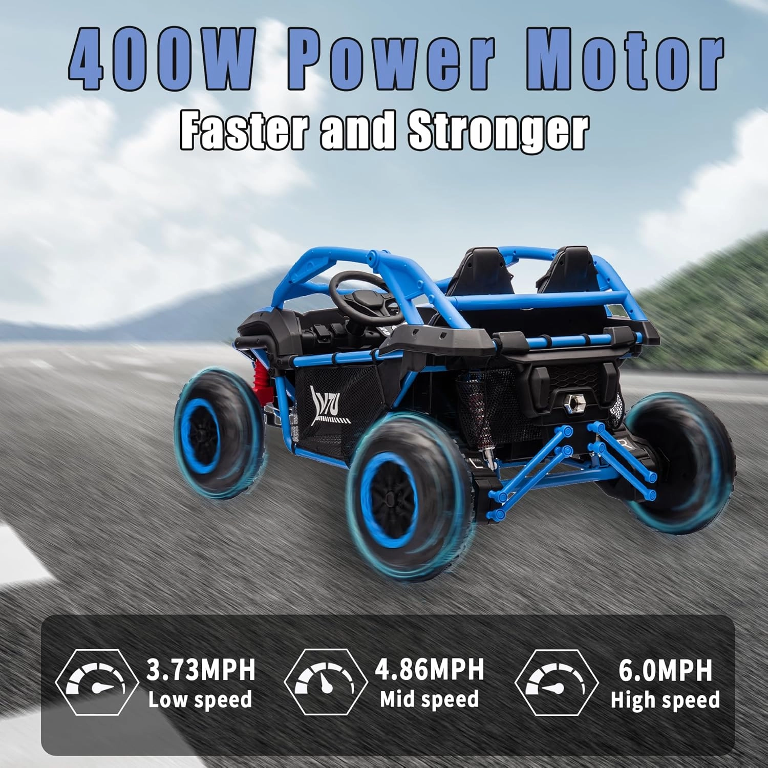 24V Ride on Toy for Big Kids, 2 Seater UTV w/Remote Control, 6 MPH, 400W Power Engines, Kids Electric Vehicles w/20 Spacious Seat, 3 Speeds, Bluetooth, Power Vehicles Wheels for Boys Girls, Blue