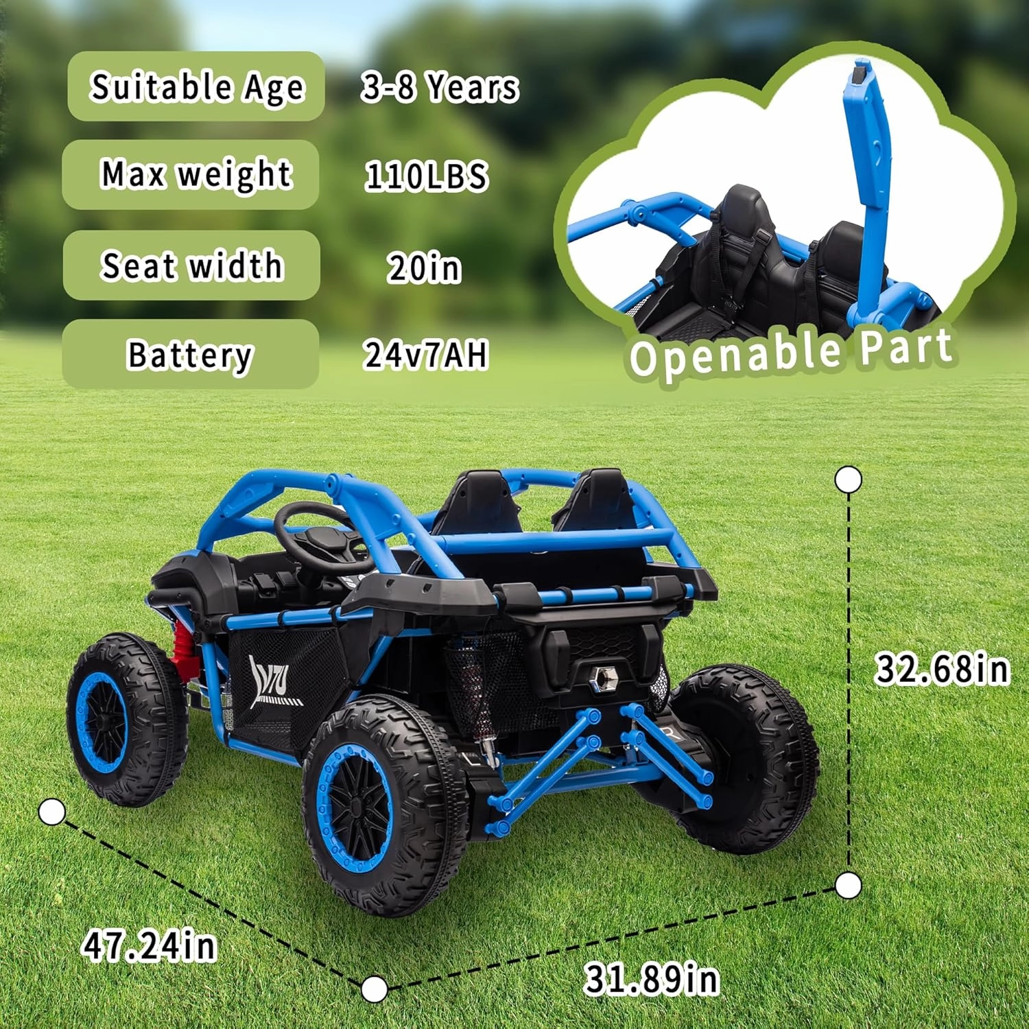 24V Ride on Toy for Big Kids, 2 Seater UTV w/Remote Control, 6 MPH, 400W Power Engines, Kids Electric Vehicles w/20 Spacious Seat, 3 Speeds, Bluetooth, Power Vehicles Wheels for Boys Girls, Blue