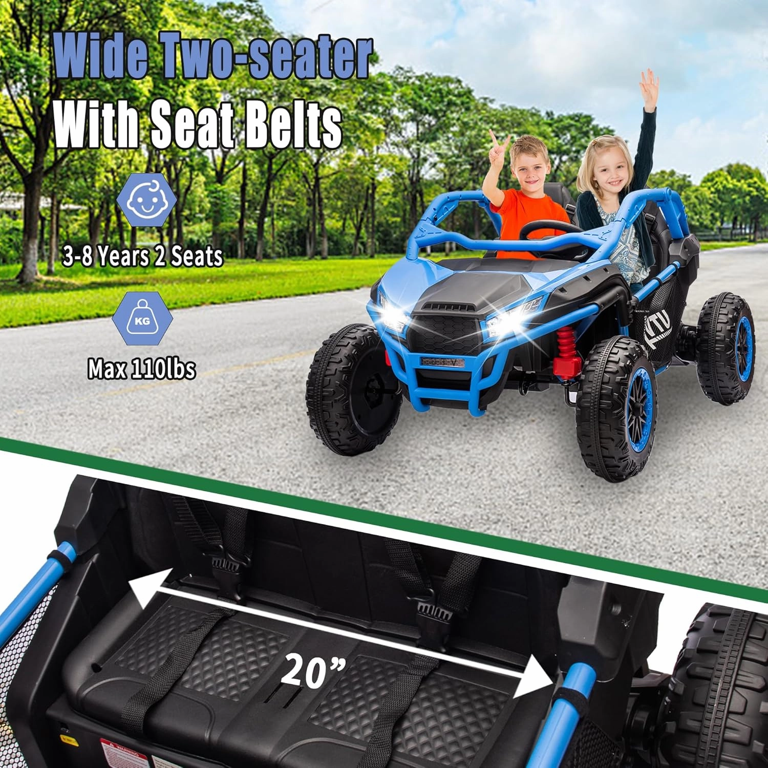 24V Ride on Toy for Big Kids, 2 Seater UTV w/Remote Control, 6 MPH, 400W Power Engines, Kids Electric Vehicles w/20 Spacious Seat, 3 Speeds, Bluetooth, Power Vehicles Wheels for Boys Girls, Blue