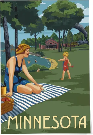 24x36 Inch Giclee Print, Minnesota, Lake and Picnic Scene