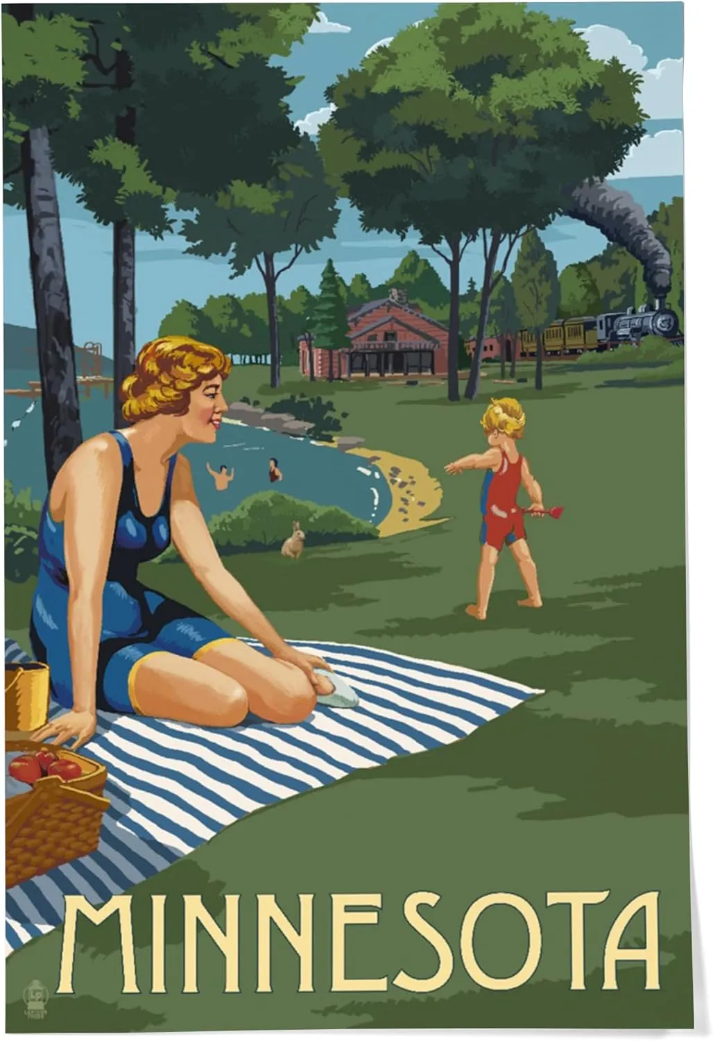 24x36 Inch Giclee Print, Minnesota, Lake and Picnic Scene