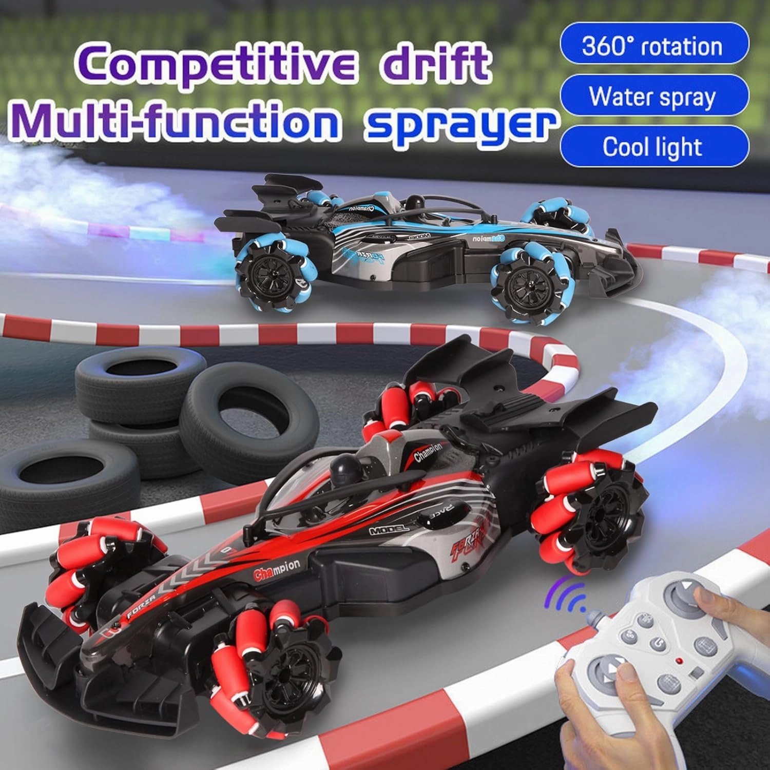 2.4GHz Remote Control Car - 360° Spin High-Speed Drift F1 Formula Racing, with Spray, Music & Light, Toy for Kids 8-12 Year Birthday Coolest Best Toy(Red)
