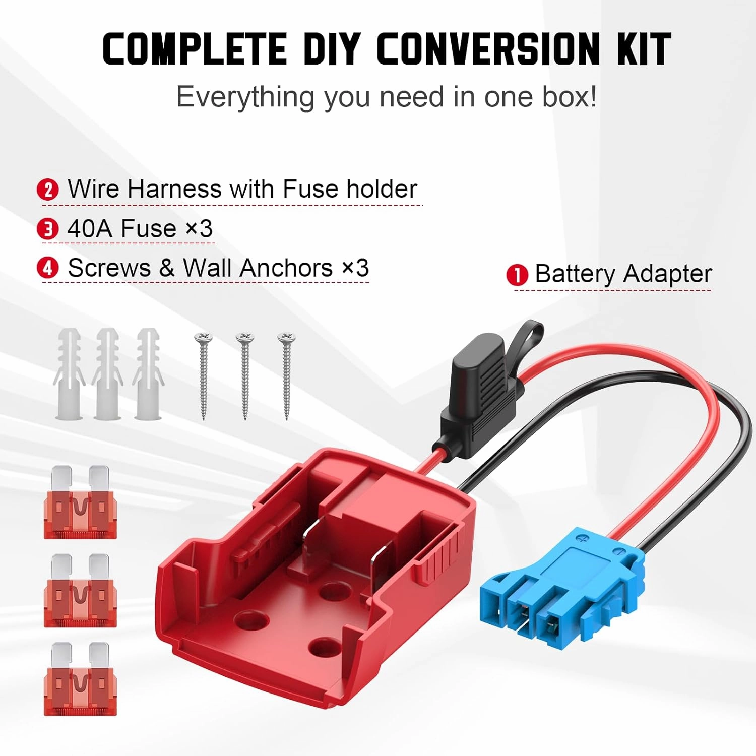 2 Packs Power Wheel Battery Adapter Compatible with Milwaukee 18V Battery with Wire Harness Compatible with Peg-Perego Children's Ride-on Car- Includes 12AWG Wires, 40A Fuse