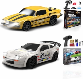 2 Pcs RC Drift Car 1:24 Remote Control Car 4WD High Speed Racing Sport Car with LED Lights RC Cars Toy Cars for Kids Boys Girls Adults Gifts Birthday Christmas Rechargeable Batteries